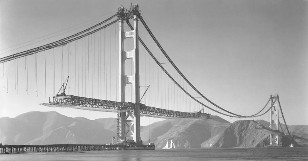 The Golden Gate Bridge under construction in the 1930s