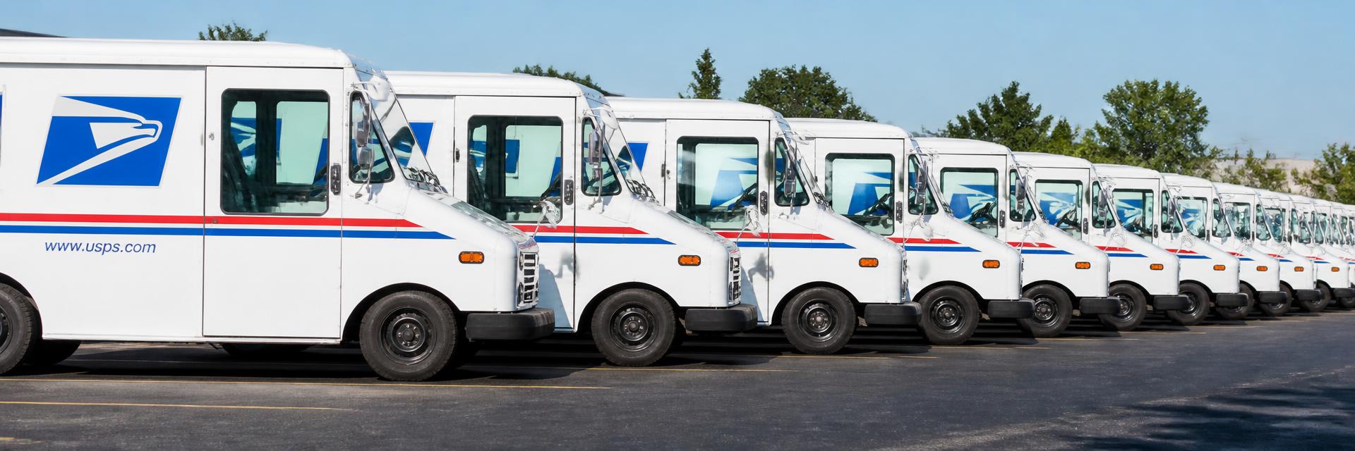 U.S. Postal Service fleet vehicles ready for delivery operations